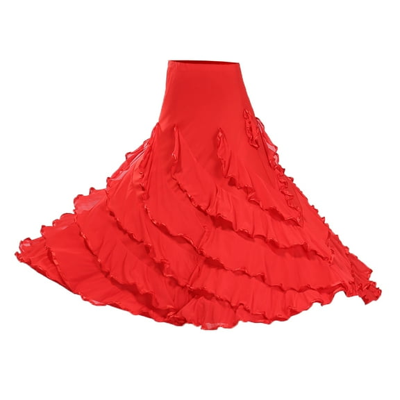 Yunhgft Flamenco Ballroom Dance Costume Waltz Long Skirt , as described Red