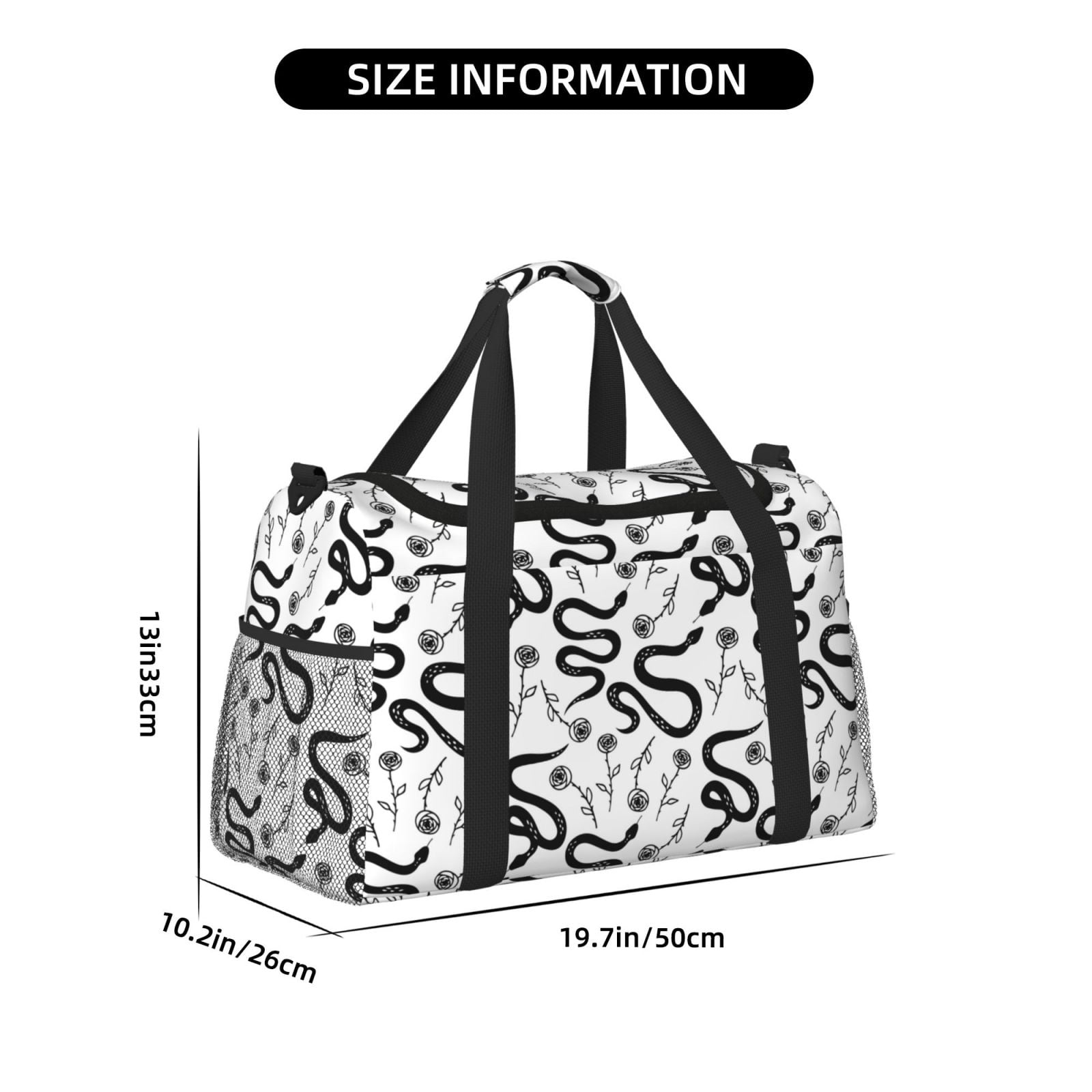 Fuzoiu Hand Drawn Snake Print Travel Duffle Bag,Carry On Tote Bags,Duffel Bag,Sport Gym Bag, Hospital Bag for Labor and Delivery, Overnight Bag,Luggage Bag