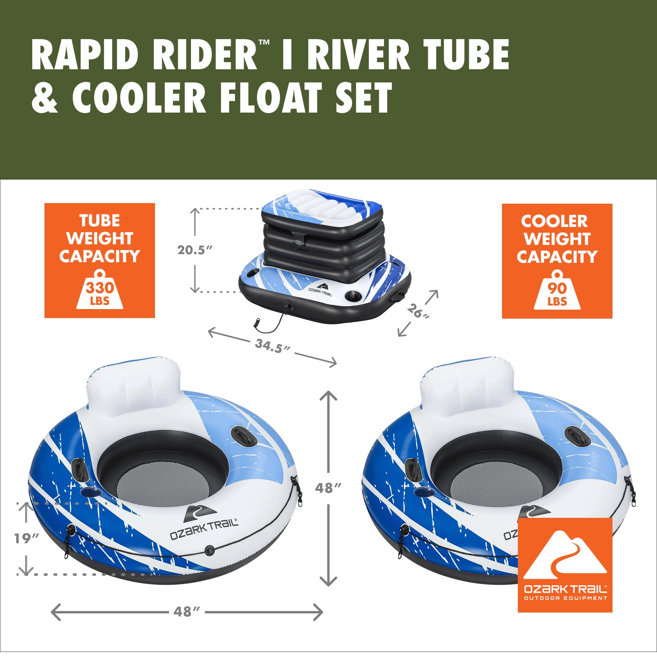 Ozark Trail Rapid Rider River Tube 2-Pack and Inflatable Cooler Combo