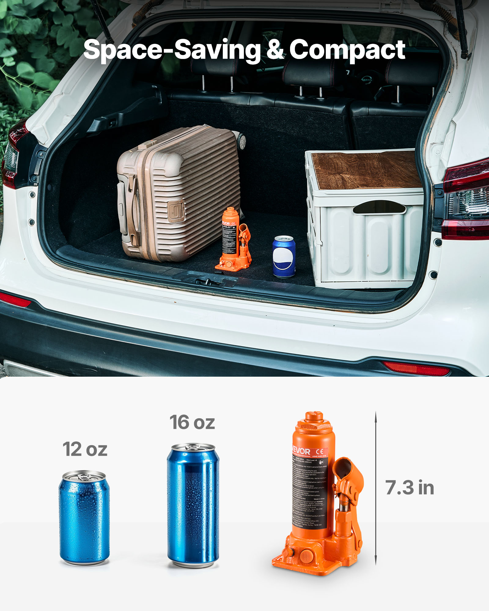 VEVOR Hydraulic Bottle Jack, 4 Ton (8818.4 lbs) Capacity, 7.3-13.8 Inch Lifting Range, Heavy Duty Welded Bottle Jack for Car, SUV, Pickup, Auto Repair, House Lift and Agricultural Equipment, Orange