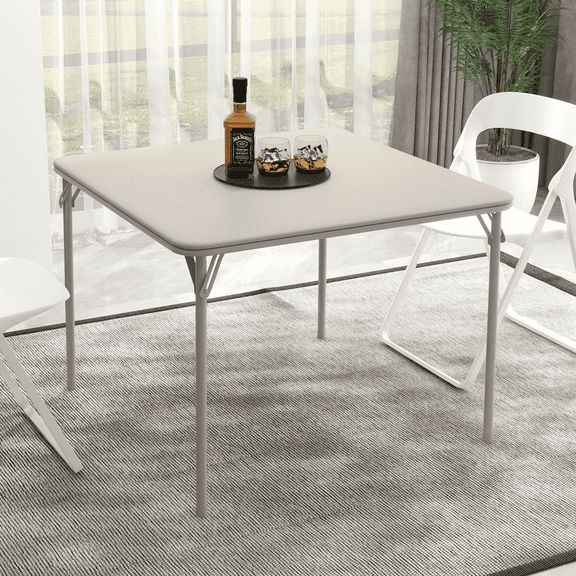 Shininglove Folding Square Table, 33.6" Portable Upholstery Card Table with Collapsible Legs for 4 People, Modern Black Foldable Game Table, Metal Frame Dining Table for Picnic, Party, Camping