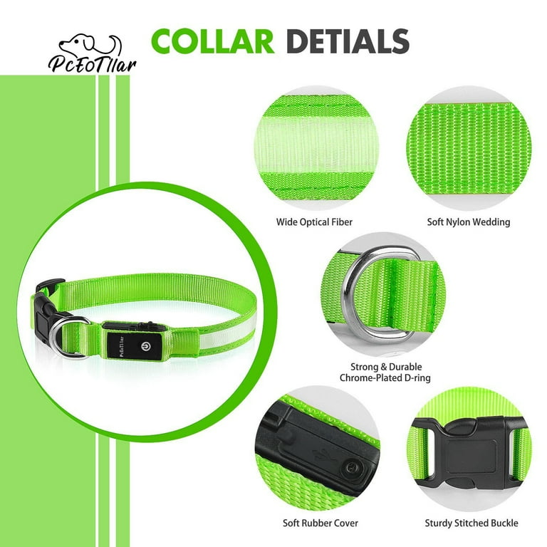 PcEoTllar Light Up Hondenharnas, LED hondenharnas met 3 gloeiende modi, reflecterend, groen, medium