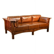 Crafters and Weavers Arts and Crafts Leather Sofa in Brown/Russet