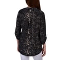 thumbnail image 3 of NY COLLECTION Womens Black Animal Print Roll-tab Sleeve Split Top Petites PS, 3 of 4