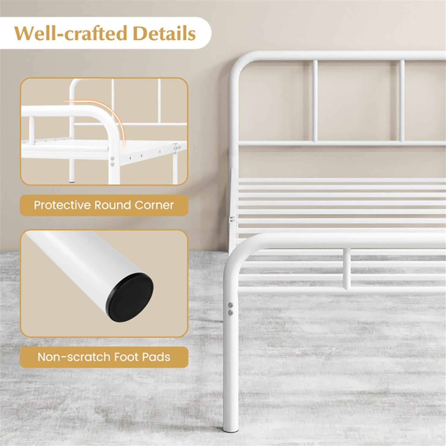 Demi Bonn Modern Metal Bed Frame Platform Mattress with Headboard and Footboard, Under Bed Storage, No Box Spring Needed, White