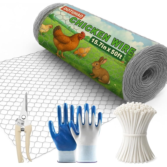Chicken Wire, 15.7 in x 50 ft Garden Fence, Wire Mesh, Chicken Wires Fencing, Mesh Hexagonal Galvanized Metal Poultry Netting for Chicken Coop Rabbit Dogs Barrier (15.7 in x 50 ft)