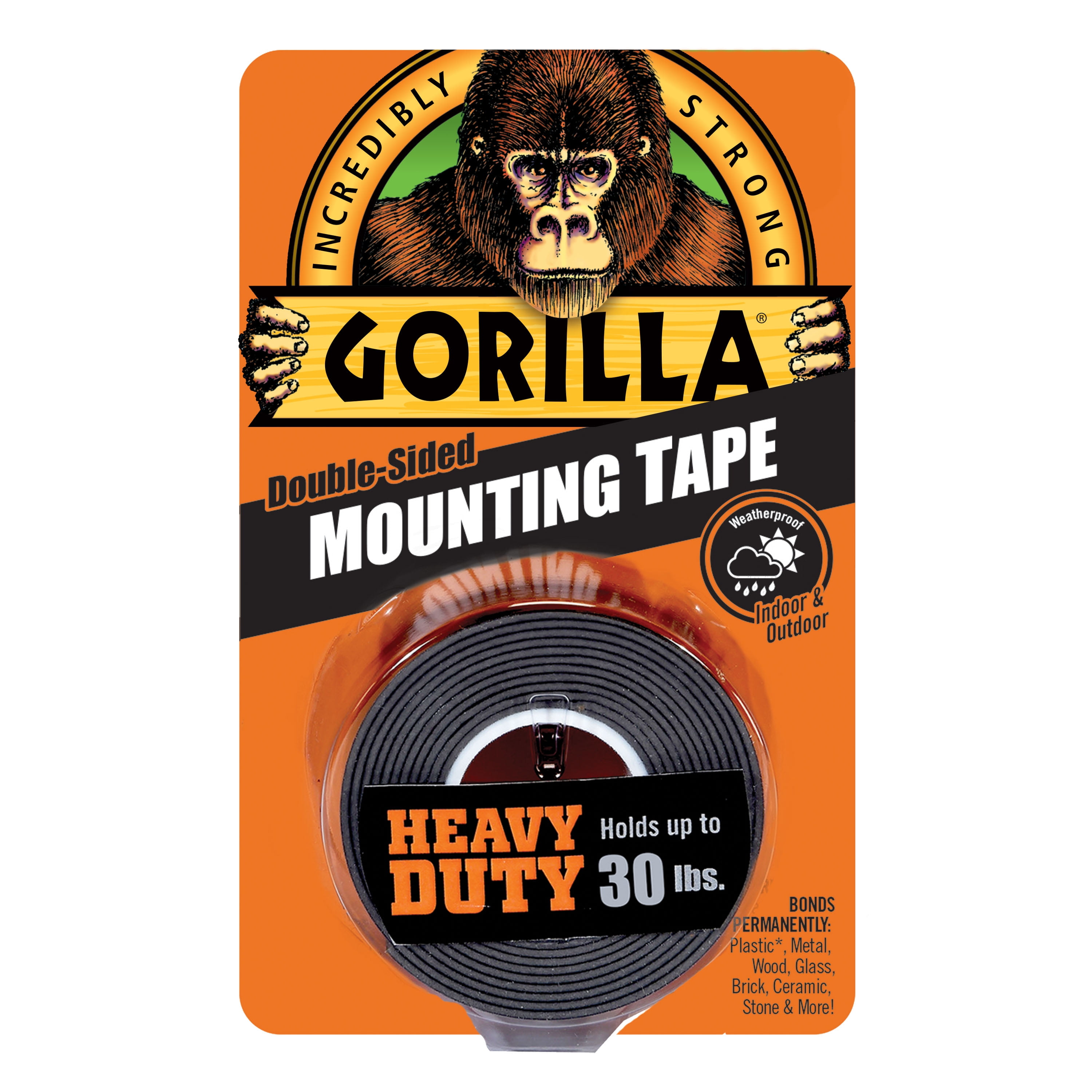 1" x 60" 8 Pk Gorilla 6055001-8 Double-Sided Heavy Duty Mounting Tape Black 