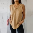 thumbnail image 6 of Tank Tops For Women Linen Sleeveless Tops For Summer Trendy Plain Ruffled V Neck Tank Shirts Casual Cool Edge Hem Camisoles Camisole Tops For Women, 6 of 6