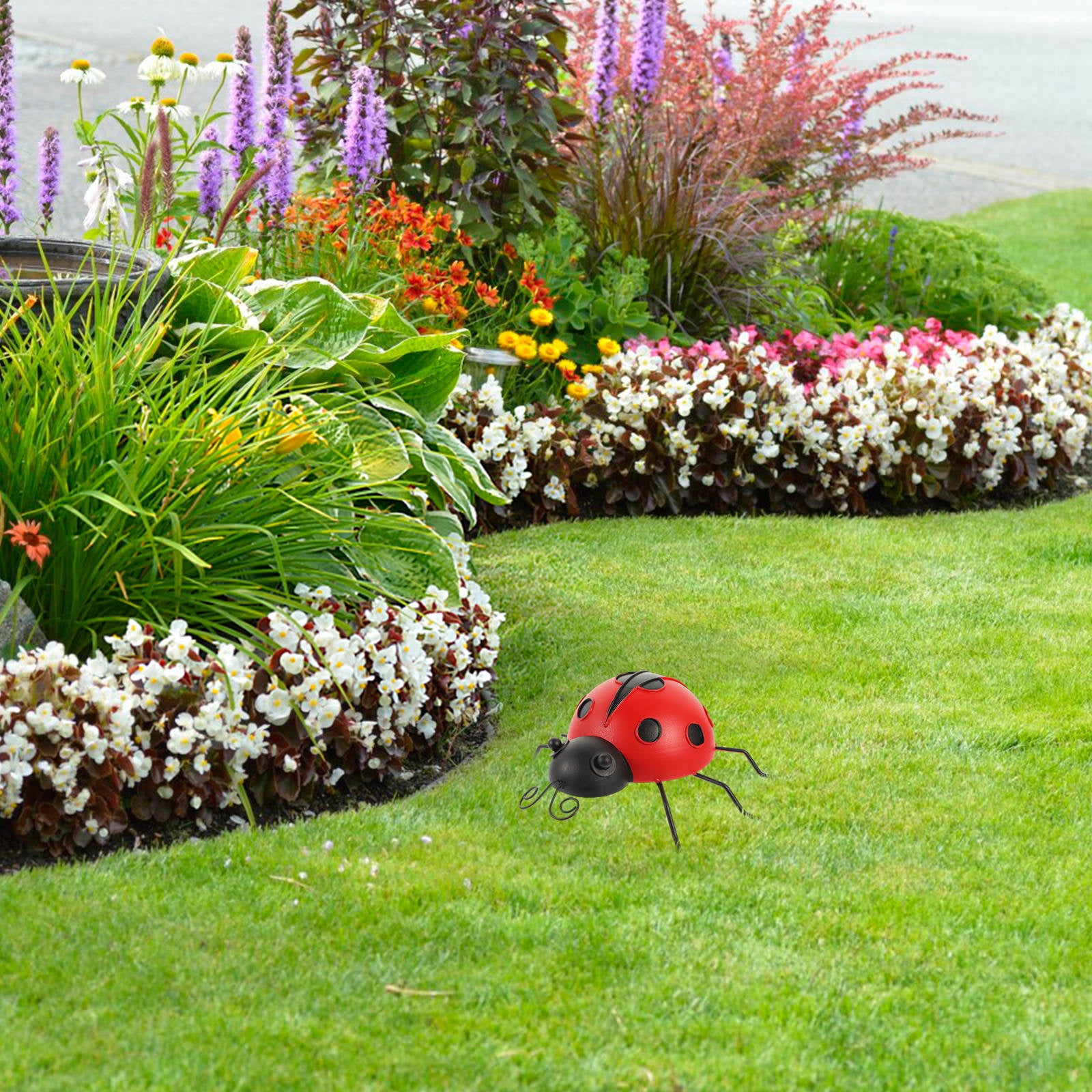 NUOLUX 3Pcs Simulation Red Ladybug Decor Iron Art for Garden and Terrace
