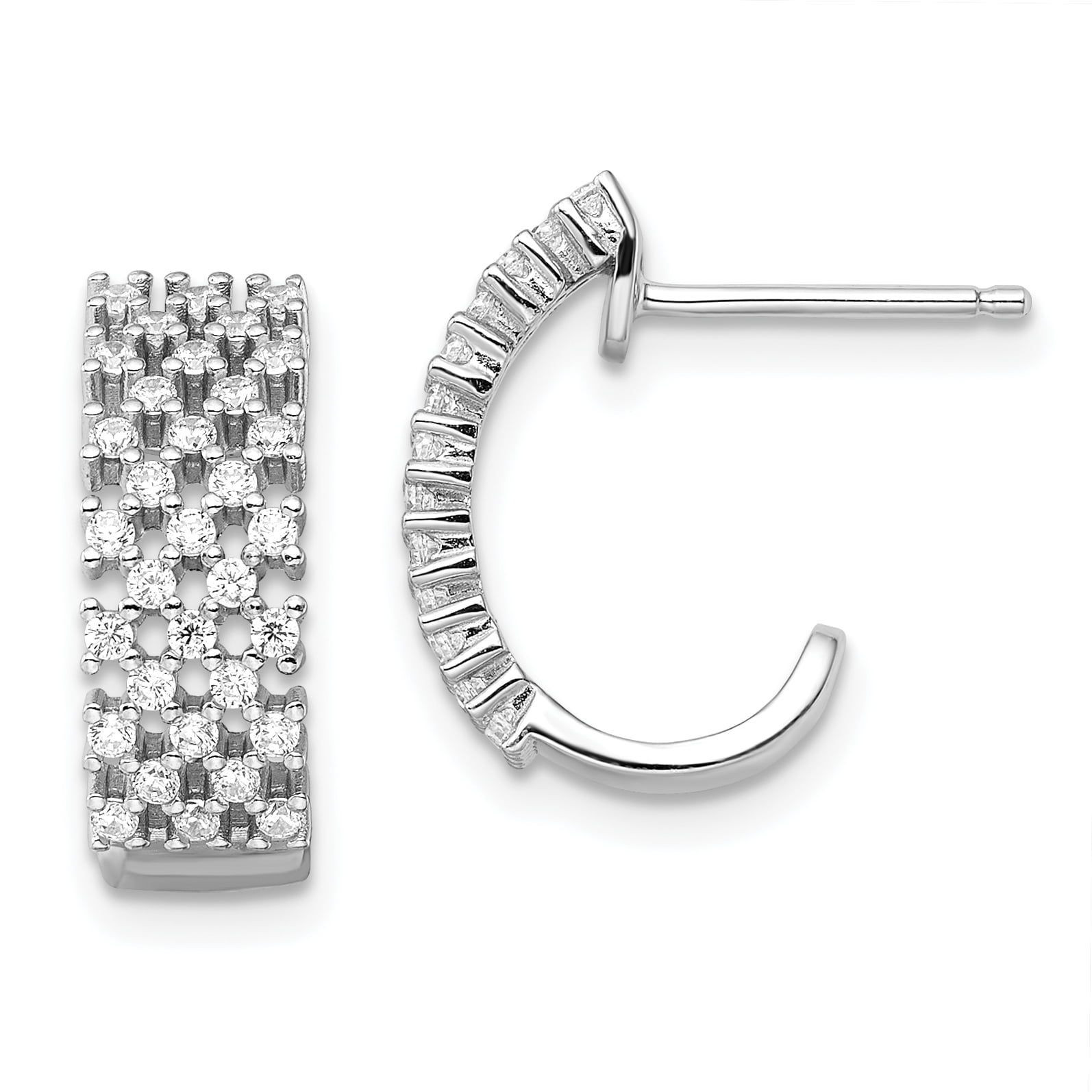 Women's Round Crystal Zircon Ear Stud Hoop Earrings 925 Silver Sterling Jewelry