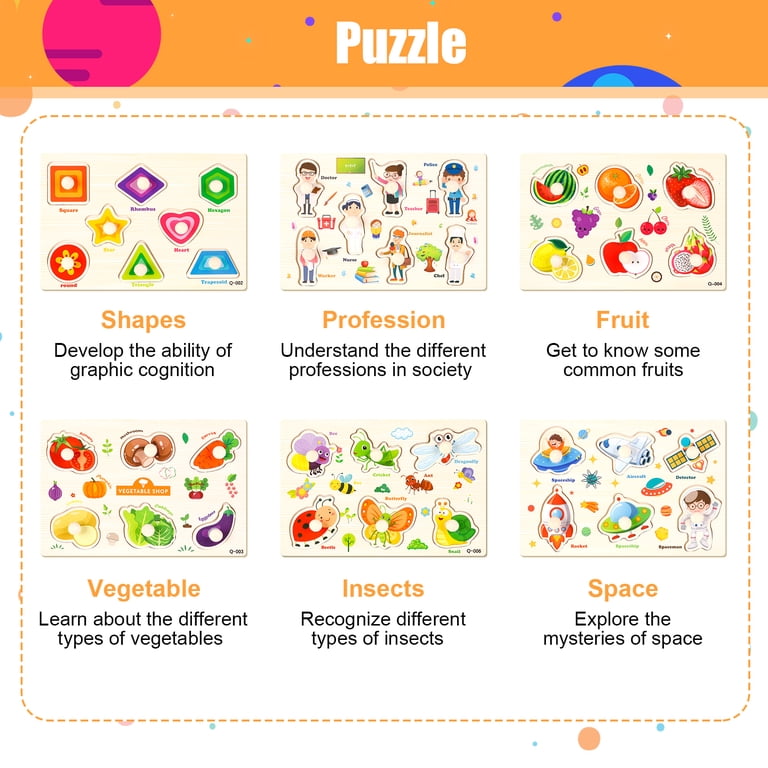 Armscye 6-Pack Wooden Peg Puzzles, Small Set photo 2