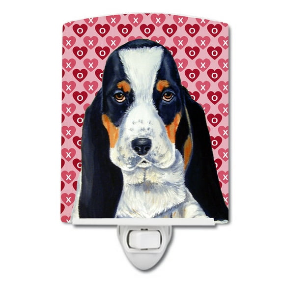 Caroline's Treasures LH9149CNL Basset Hound Hearts Love and Valentine's Day Portrait Ceramic Night Light, 6x4x3",