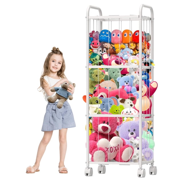 Organizador Oneyus para guardar animales de peluche, tubo de metal, color blanco
