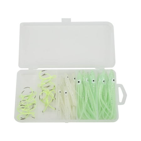 Yajisi Luminous Squid Skirts Fishing Lures with Quadruple Hooks Glow in the Dark Night Octopus Bait Set for Saltwater and Freshwater Angling Size 18# Large Hook Complete 30-Count Value Pack