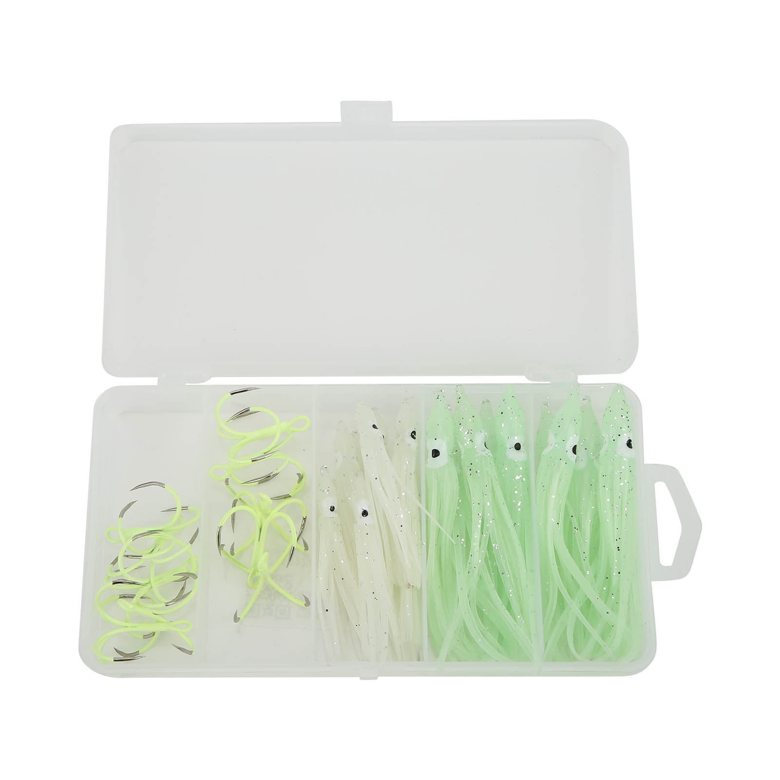Squid Skirts Fishing Lures Glow Night Quadruple Fishing Hooks Luminous Octopus Bait Hooks 30-Piece Set for Saltwater and Freshwater Fishing Accessories 8.27 inches / 21 cm Size