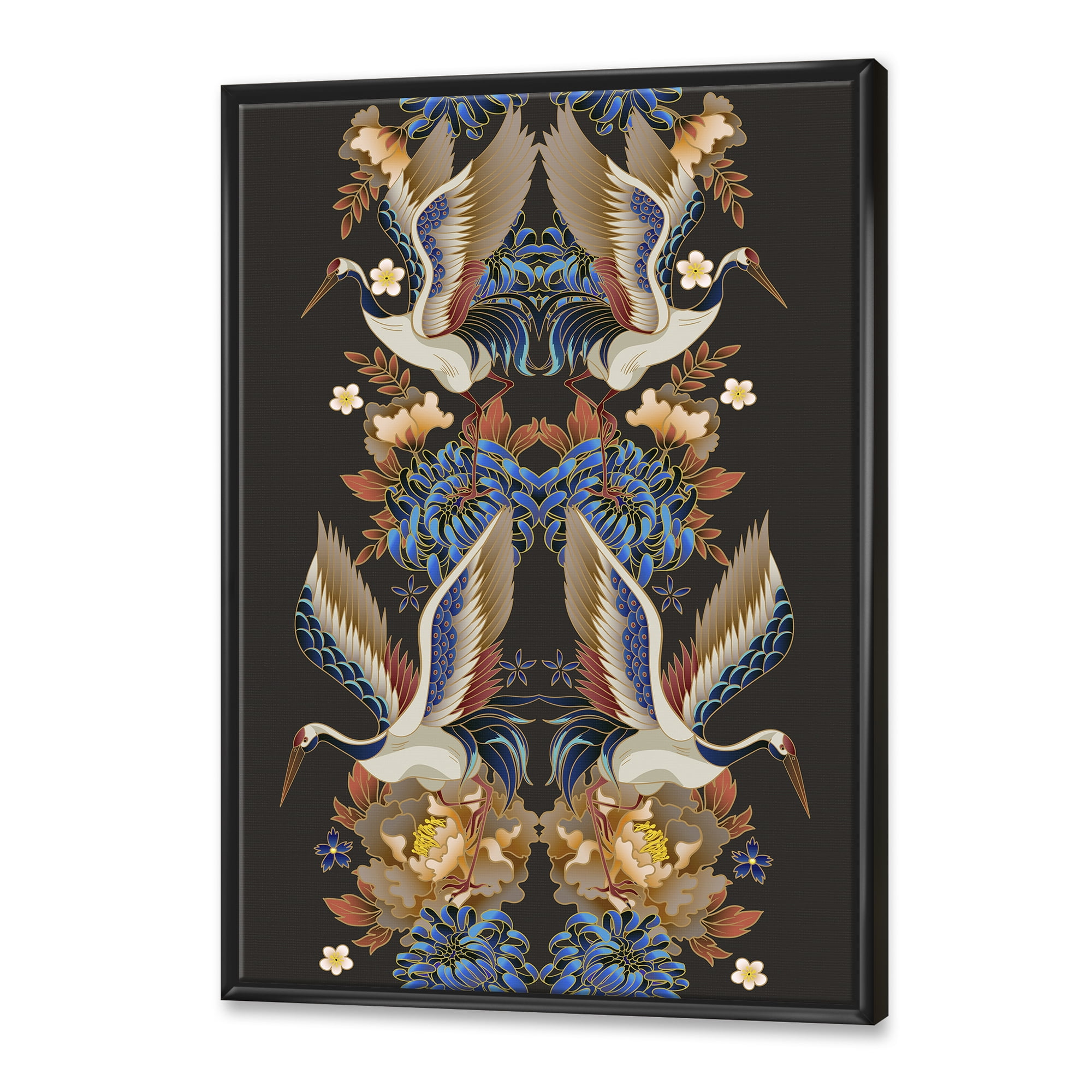 Designart 'Chinoiserie With Peonies and Birds IX' Traditional Framed Canvas Wall Art Print