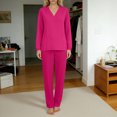 thumbnail image 2 of Yeaiivve 2 Piece Scrubs for Women Long Sleeve Moisture-Wicking Workwear Set Stretch V Neck Scubs Tops and Scrub Pants Jogger with Pockets Red,L, 2 of 6