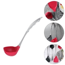 HONMEET Stainless Steel Soup Ladle with Red Silicone Handle, Kitchen Serving Spoon for Home Cooking 32.1x8x4in