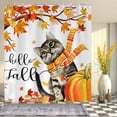 thumbnail image 4 of Cortinas de ducha de calabaza de otoño para el baño, juego de cortinas de ducha impermeables con hojas de arce otoñal con 12 ganchos, 4 of 5