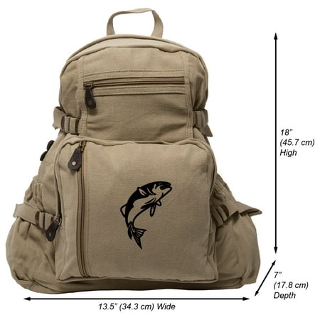 Jumping Bass Fish Army Sport Heavyweight Canvas Backpack
