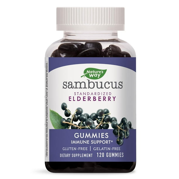 Nature's Way Sambucus Elderberry Herbal Gummies, Gluten Free (120 Count ...