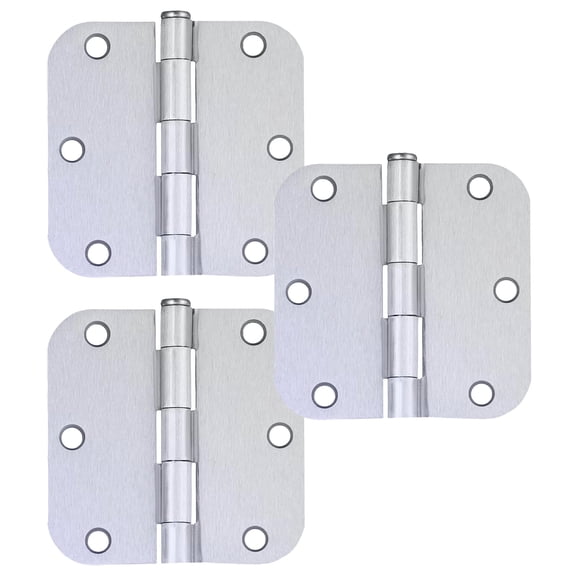 Brushed Chrome Steel Plain Bearing Door Hinge with Removable Pin, 3-1/2 x 3-1/2 in. 5/8 in. Radius, 3-Pack