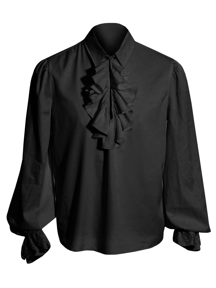 Mens Lace Up Ruffle Shirt Tops Long Sleeve Costume Gothic Steampunk Retro Tee 