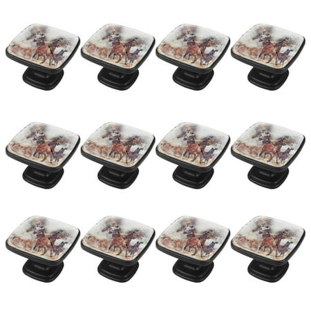 

Ownta 30mm Hand Painted Horses Running Cabinet Door Knobs for Cupboard Dressing Table with Screws Drawer Pulls Handle 12 Pcs Square