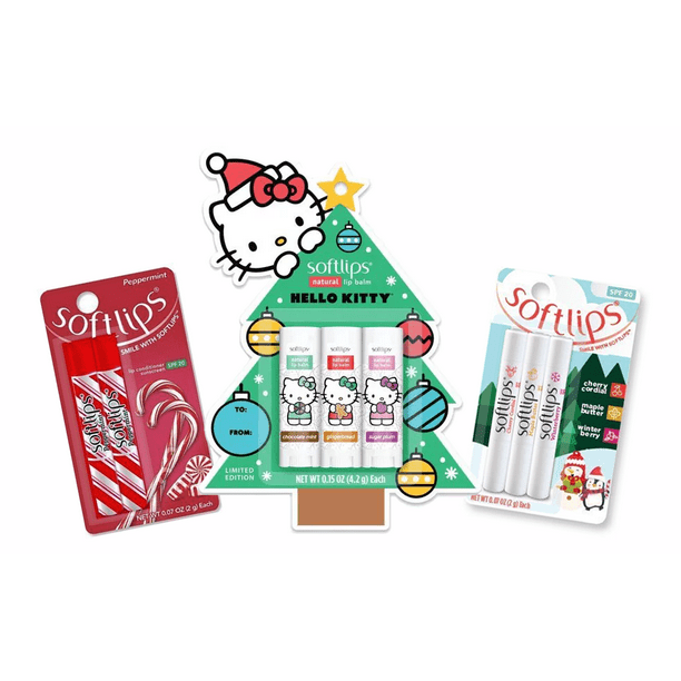 Softlips Limited Edition Holiday Christmas Lip Balm Set Hello Kitty Holiday Christmas Slim Sticks Peppermint 8 Sticks Walmart Com