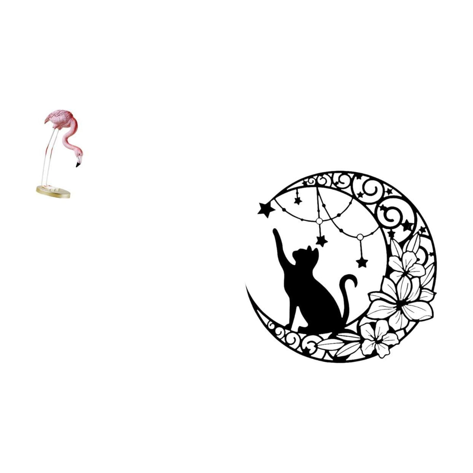CoudarTitie Flamingo Resin Bird Sculpture Modern Art Garden Figurine with Metal Stand for Home Decor Fireplace Yard Pond Flowerbed Black Cat Metal Wall Art Moon D