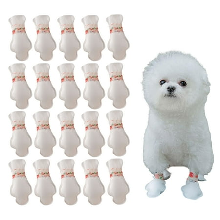 Frogued 20 Pcs Disposable Dog Shoes for Paw Protection Adjustable Straps Anti-Slip Soles Waterproof Breathable Foot Covers for Outdoor Walking Hiking Dog Boots (White M)