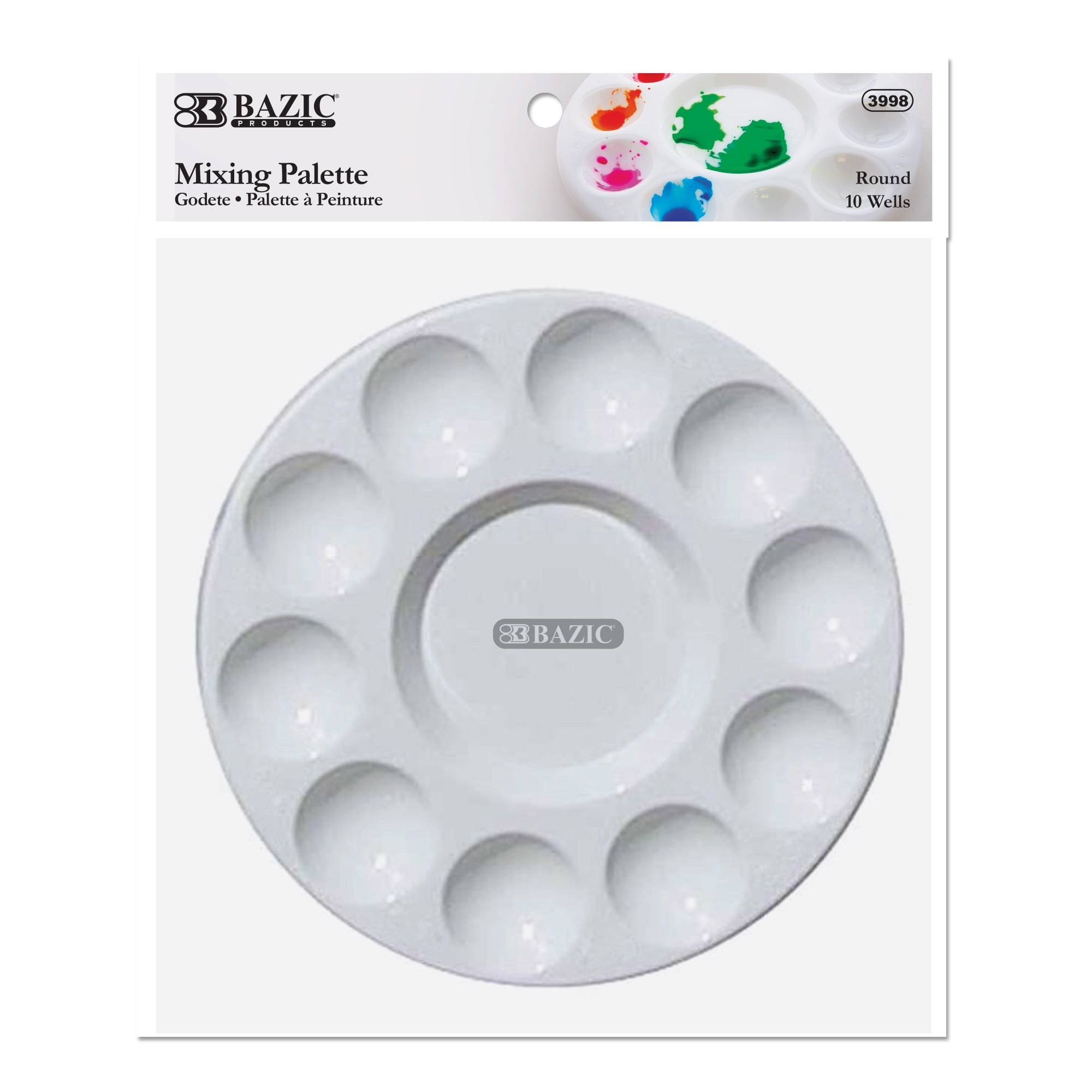 BAZIC Paint Palette 10 Mixing Round Tray, Plastic Paint Pallets, 24