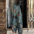 thumbnail image 3 of Women Floral Printed Adjustable Strap Denim Bib Overall Wide Leg Casual Baggy Overalls Jumpsuit, 3 of 3
