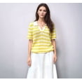 thumbnail image 5 of Womens Crochet Tops Summer Short Sleeve Striped Pullover Sweater Collared Knit Shirts Cover Up Top Yellow S, 5 of 8