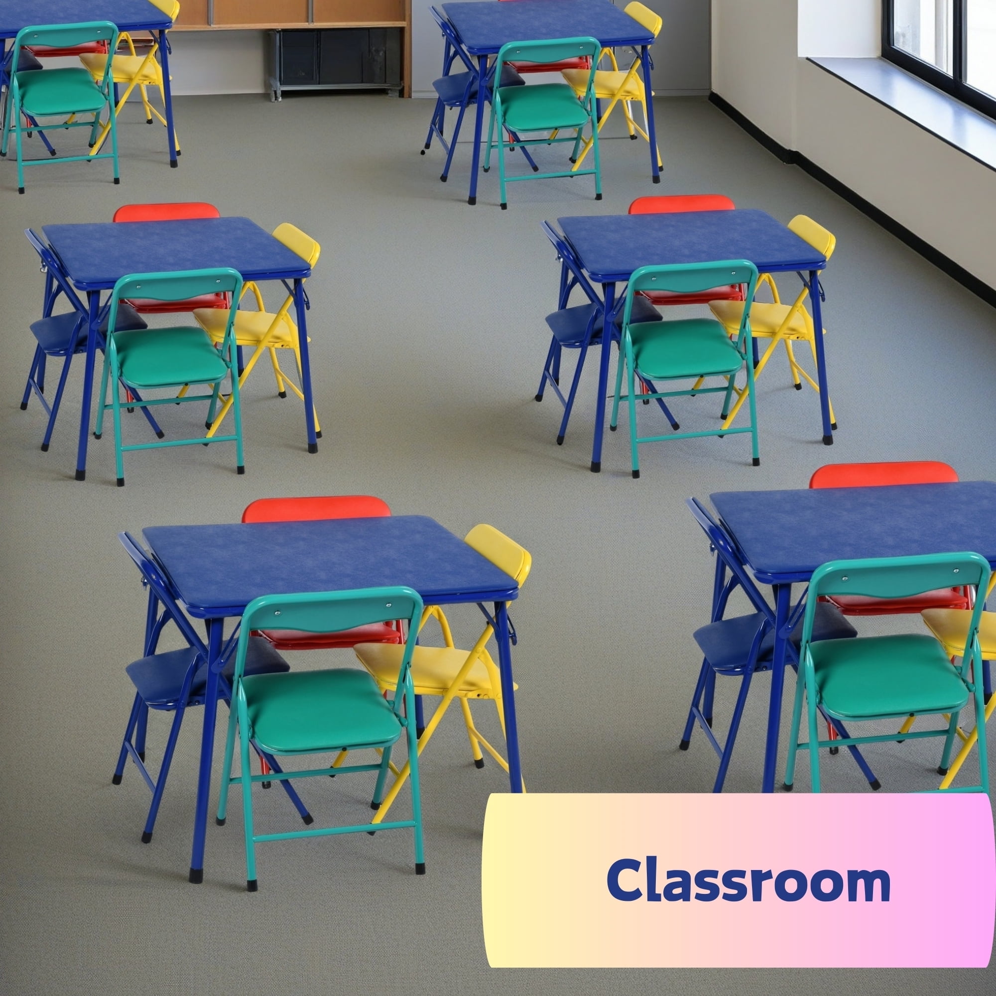 Kids 5-Piece Folding Table and Chair Set, Multicolor – Includes Blue Table and Red, Yellow, Green, Blue Chairs