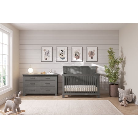 Child Craft Denman Crib and Dresser Nursery Set, 2-Piece, Includes 4-in-1 Convertible Crib and 3-Drawer Dresser, Grows with Your Baby (Midnight Gray)
