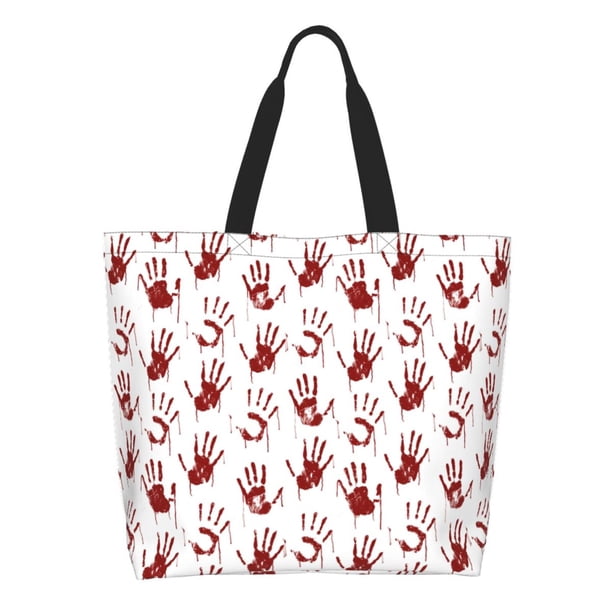 Fotbe Red Bloody Scary Hands2 Bolsa Tote Estética de Lona con Estampado para Mujer - Bolsa Reutilizable de Hombro Casual para Vacaciones, Compras, Trabajo y Gimnasio
