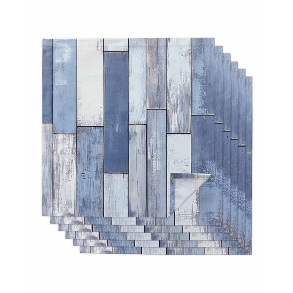 nqOlkjepod Blue Beige Wooden Cloth Napkins Set of 6 Reusable Dinner Napkins, Farmhouse Vintage Country Striped Cocktail Napkin Washable Table Napkins for Wedding/Holiday Party/Baby Shower 20"x20"