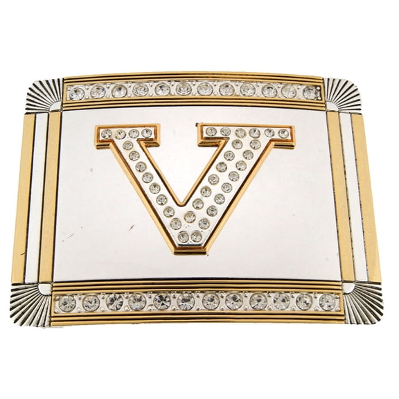 New Initial V Letter Alphabet Belt Buckle Western Cowboy Rodeo Gold Silver Shiny