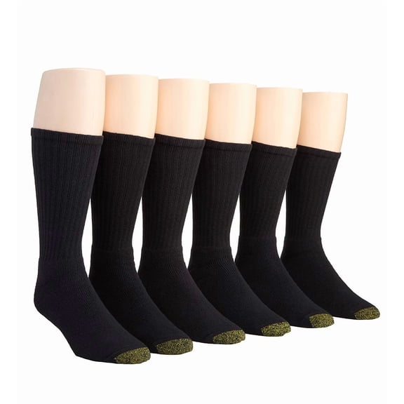 Men's GOLDTOE® 6-Pack Harrington Crew Socks Color: Black Size: 6-12