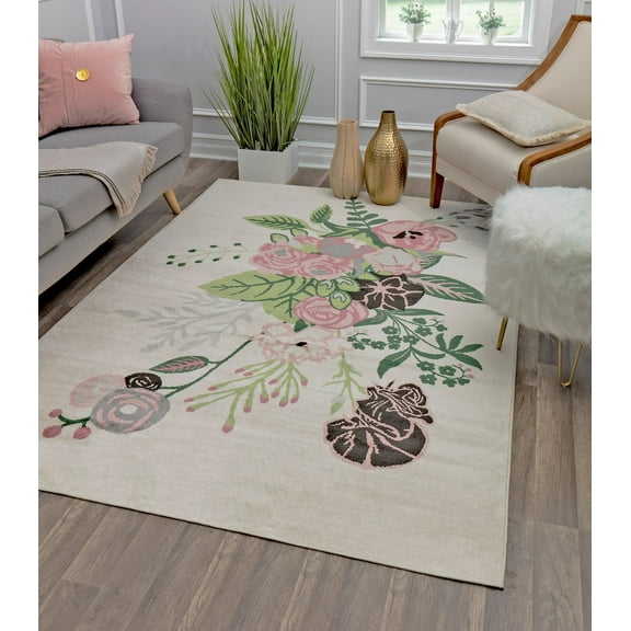 Rugs America Hanna VA25B Floral Charm Ivory Blush Floral Transitional Beige Area Rug, 5'x7'