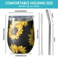 thumbnail image 5 of 12oz Stemless Wine Tumblers Black Sunflower Vacuum Insulated Stainless Steel Travel Tumbler Cups Mug with Lid and Straw for Champaign,Cocktail,Beer with Cleaning Brush, 5 of 5