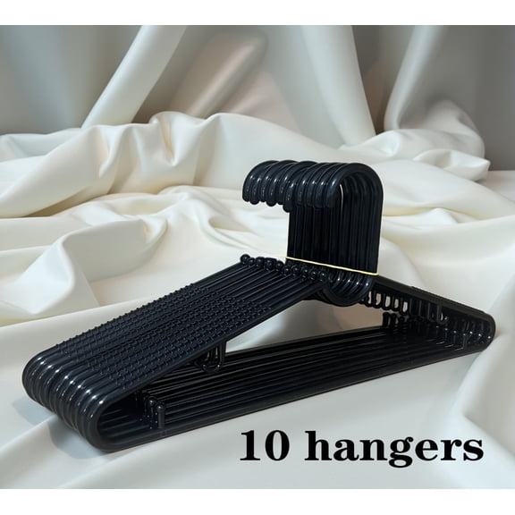 HangSteady Adult Break Resistant Retail Plastic Coats & Shirts Clothes Hangers Bundle, Black, 10 Count