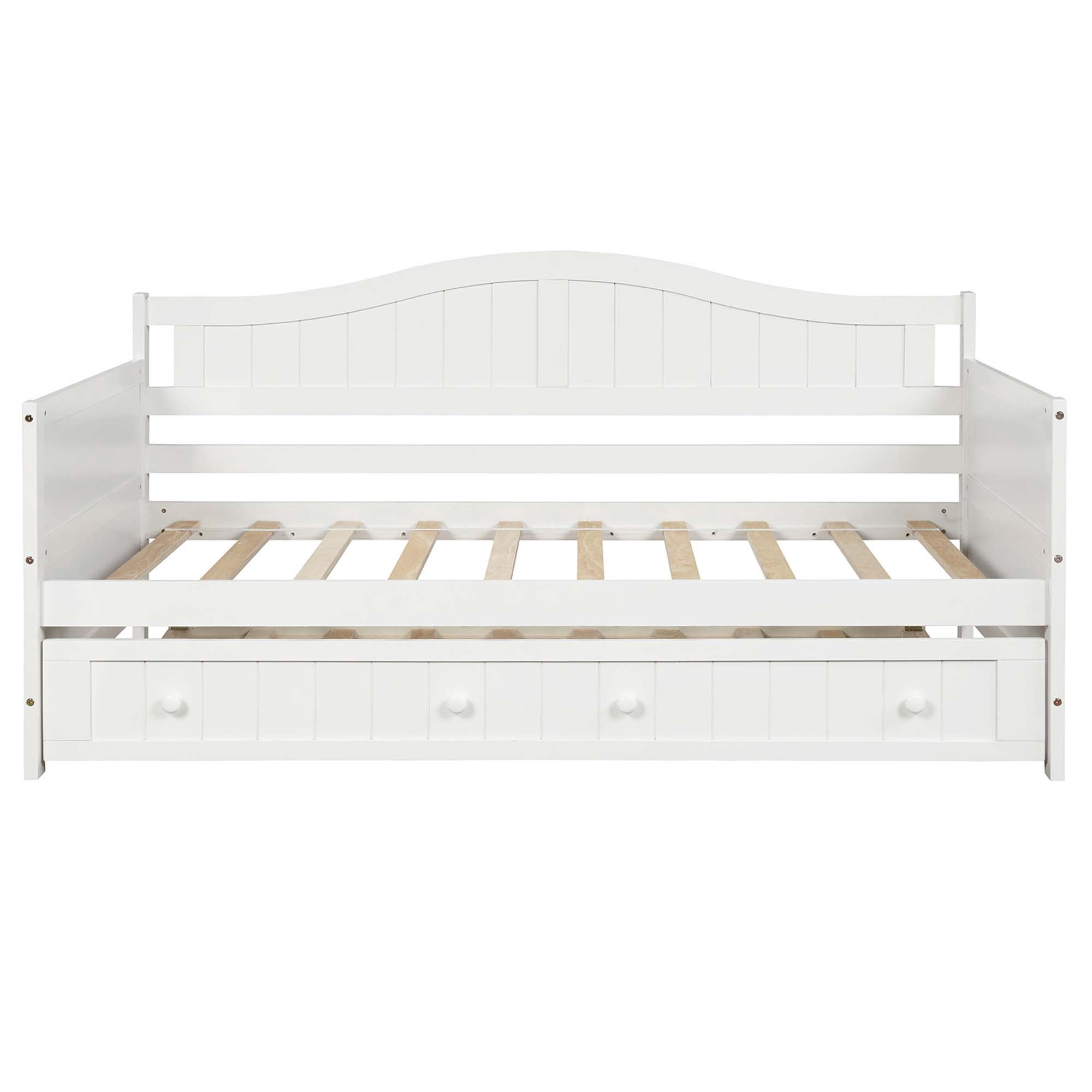 DEALTOPS Wooden Sofa Bed Frame for Bedroom Living Room with Trundle, White