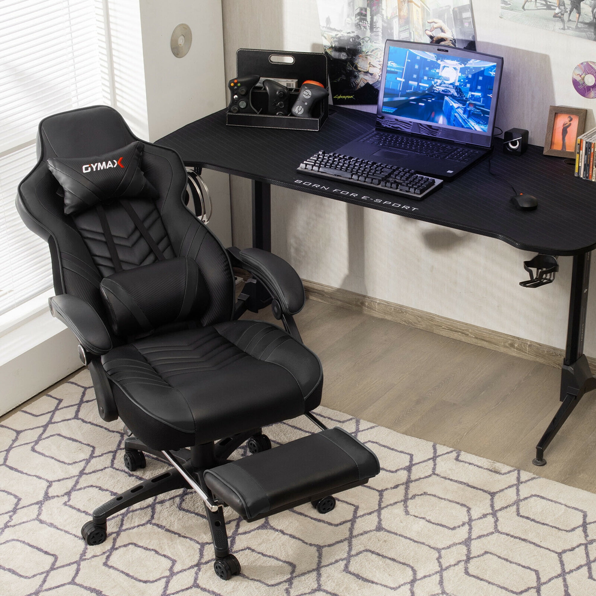 Gymax Office Computer Desk Chair Gaming Chair Adjustable Swivel w/Footrest Black