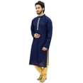 thumbnail image 4 of Atasi Blue Men's Cotton Kurta Pyjama Set Party Wear Festive Clothing Shirt-L, 4 of 6