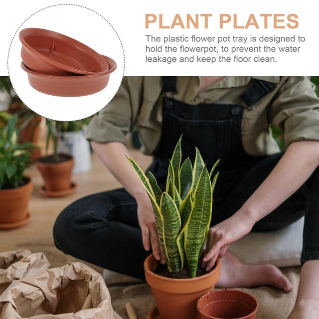 OULII 2 Pcs Plateau de Base Rond en Plastique pour Pot de Fleurs Rouge pour Design Pratique et Protection du Sol