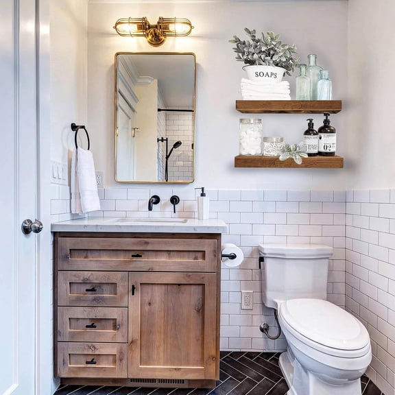 Bathroom Floating Shelves for Wall (Brown Set of 2 15.7")