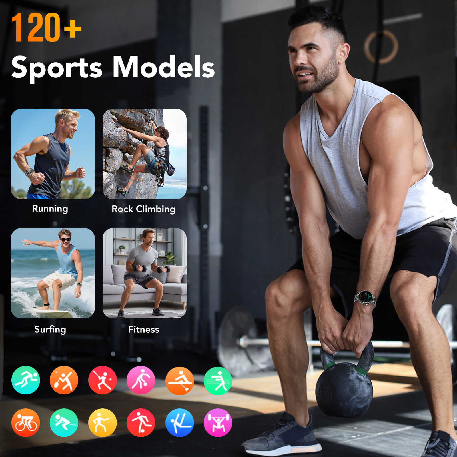 Tikland Smart Watch, 1.75" AMOLED, 120+ Sport Modes photo 3