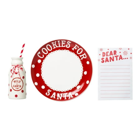 UPC: 0698904500414 | Pearhead Christmas Cookies for Santa Plate Milk for Santa Milk Jug and Dear Santa Notepad Set Holiday Gift Collection